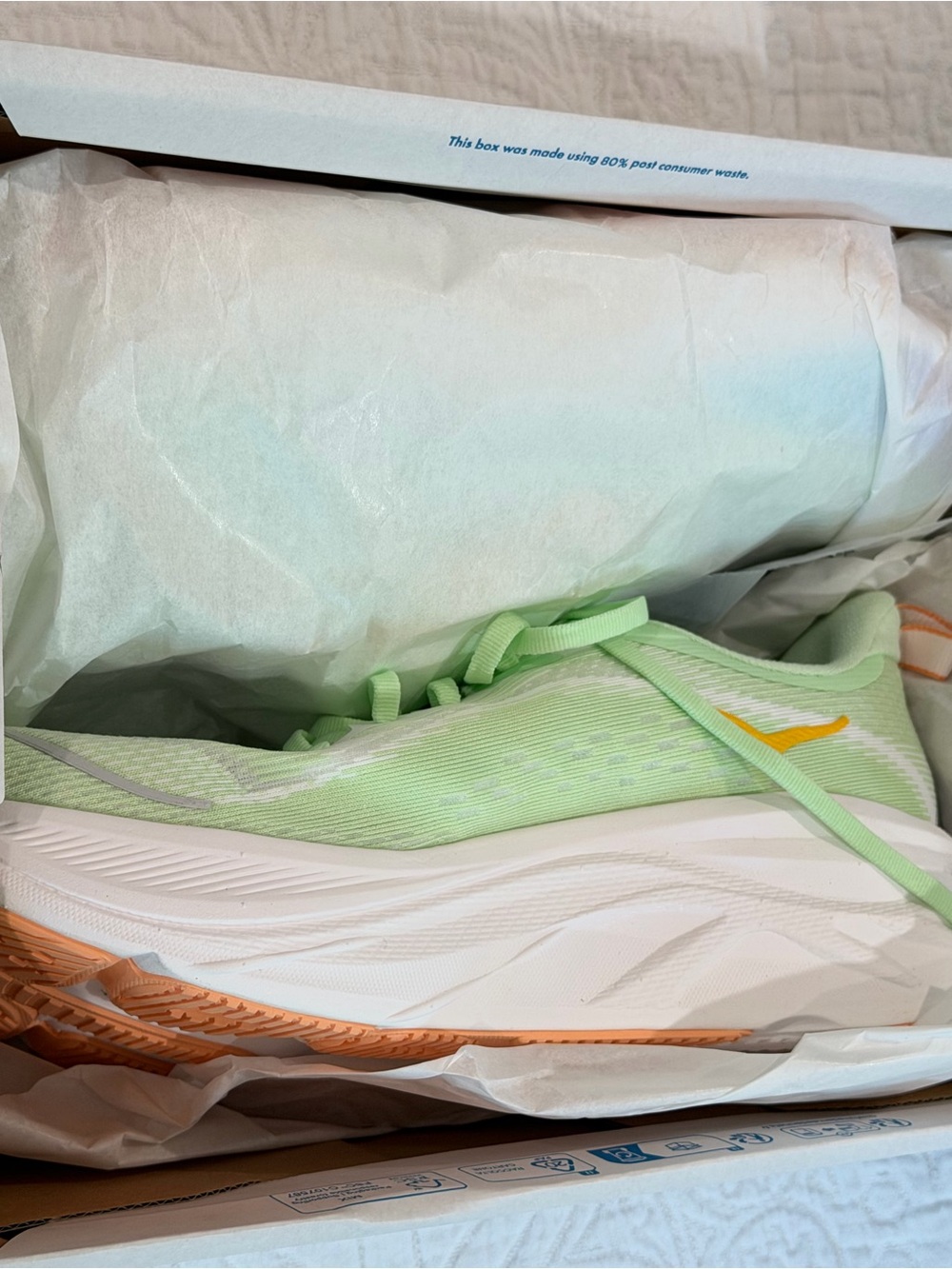 Hoka Women's Skyflow Light Green & Lavender Running Shoes with Yellow Logo - Picture 12 of 13